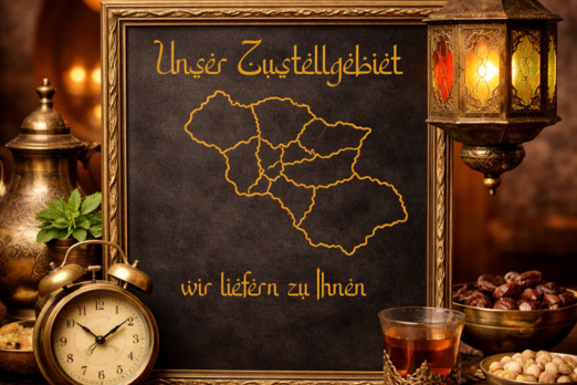 Zustellgebiet Karte vom Restaurant mit markiertem Lieferbereich und Lieferservice